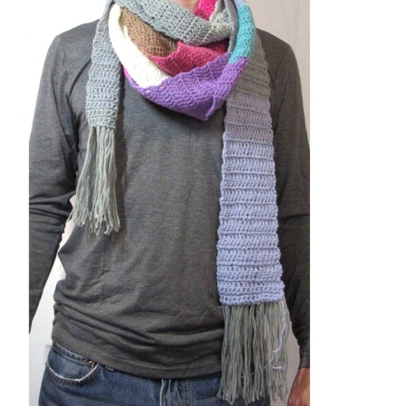 Multicolor Scarf 180x4 Extra Giant Long Handmade Crochet Winter Men Women NWT - Picture 2 of 7